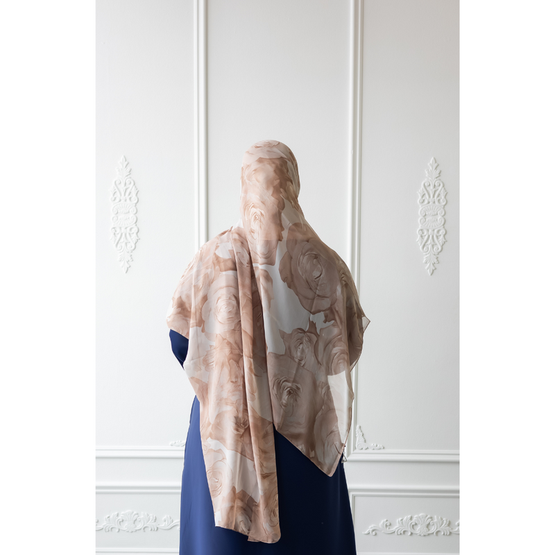Printed Chiffon Hijab (Caramel Camelia)