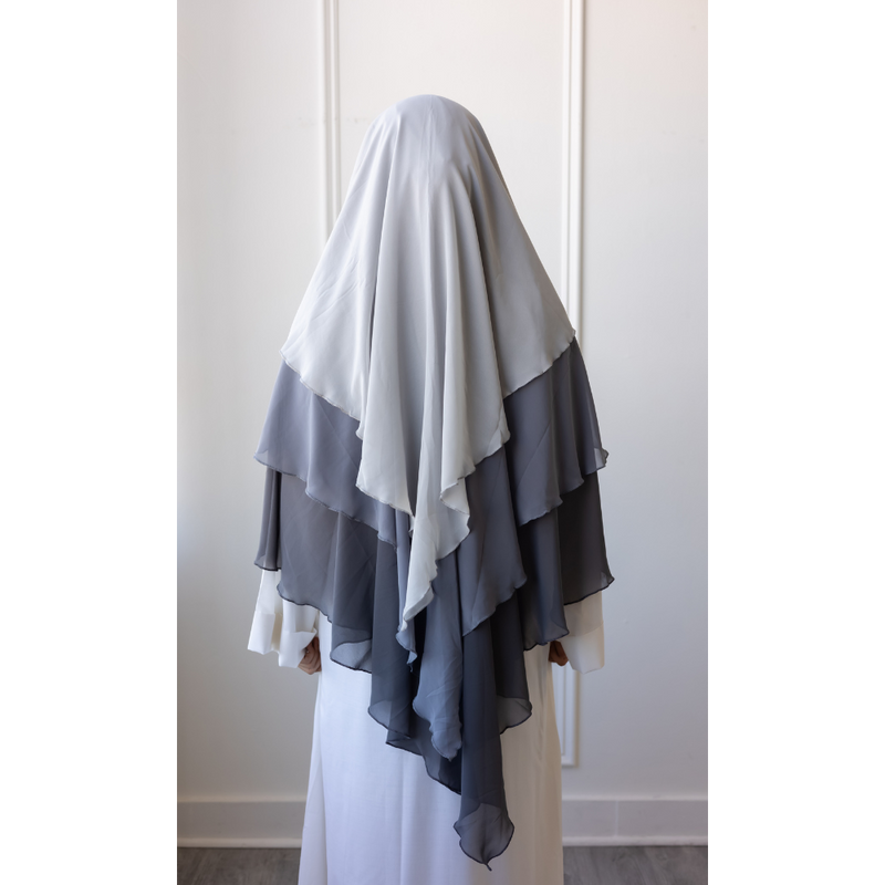Chiffon Three Layered Princess Khimar - Ombré Grey (C56)