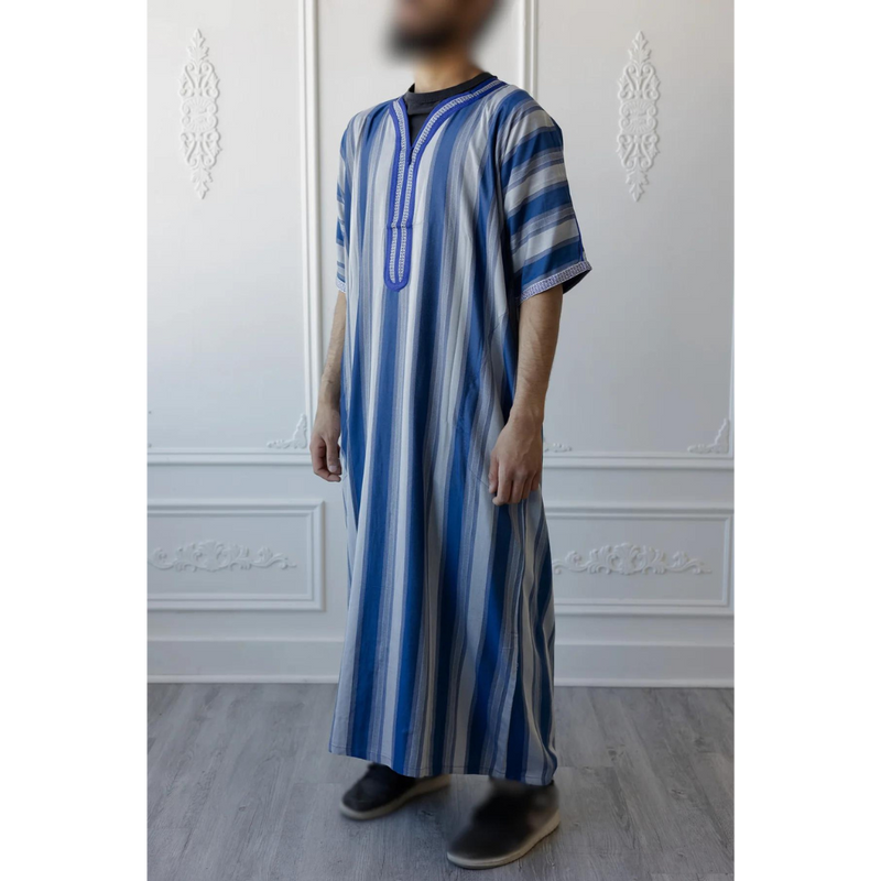 Moroccan Striped Thobe (Blue and Grey)
