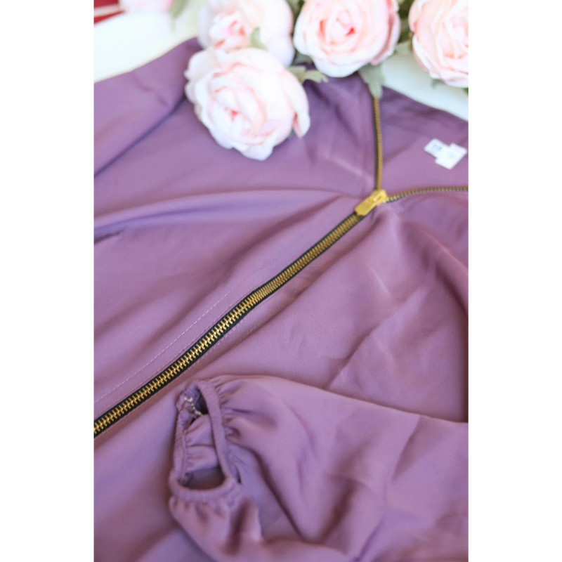 Dusty Pink Golden Zipper Abaya with Matching Pockets