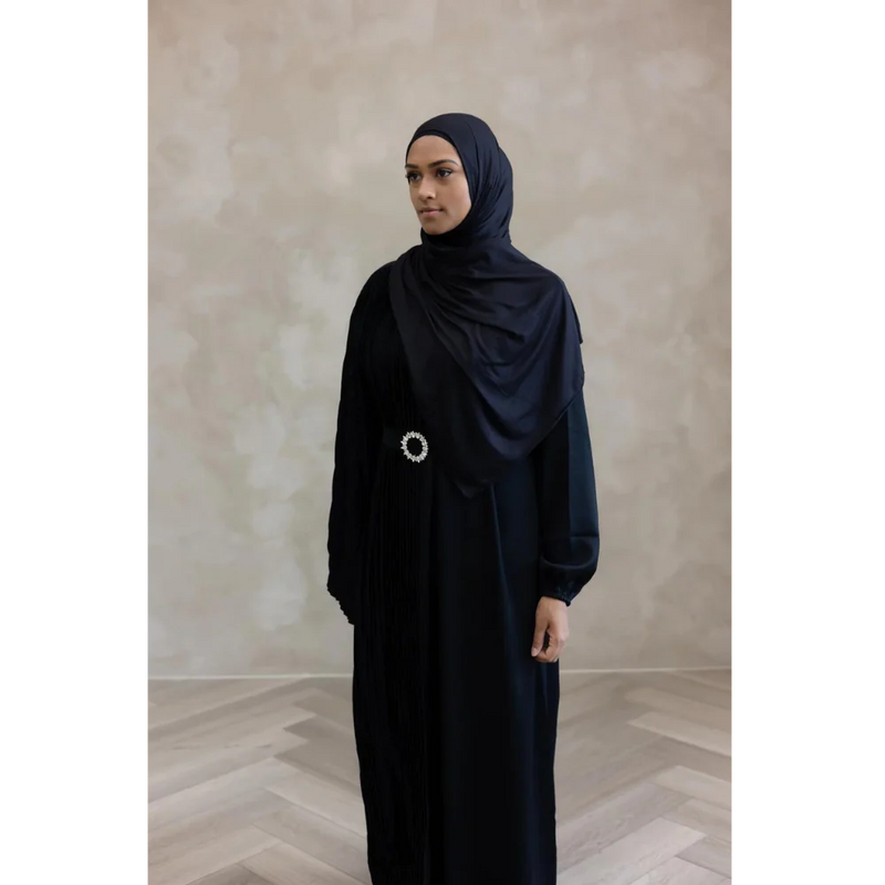 Sale Sawda Pleated Abaya with Stone Belt - Starless Sky