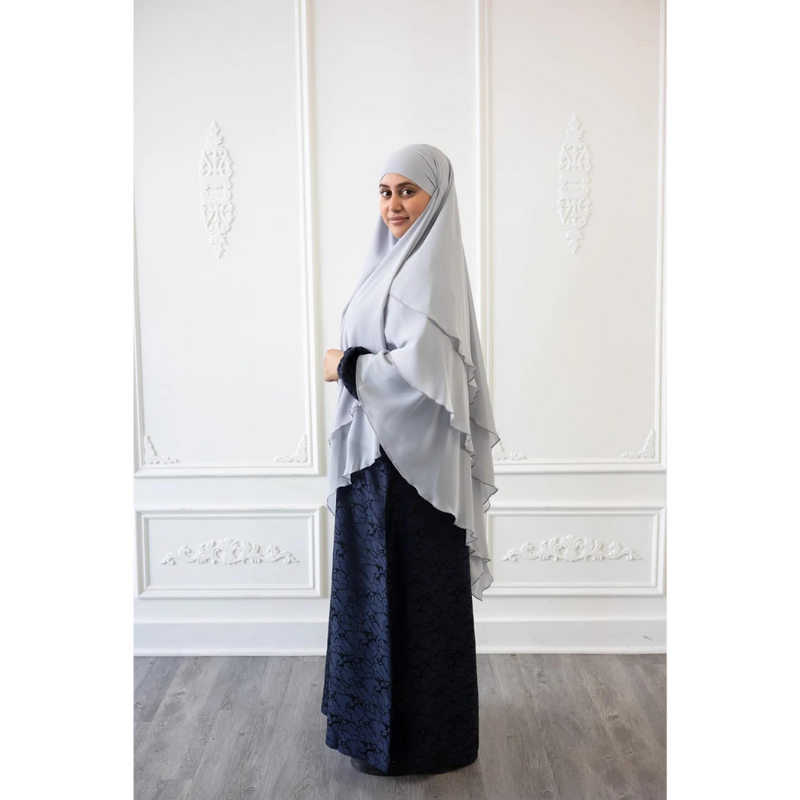 Chiffon Three Layered Princess Khimar - Dove Grey