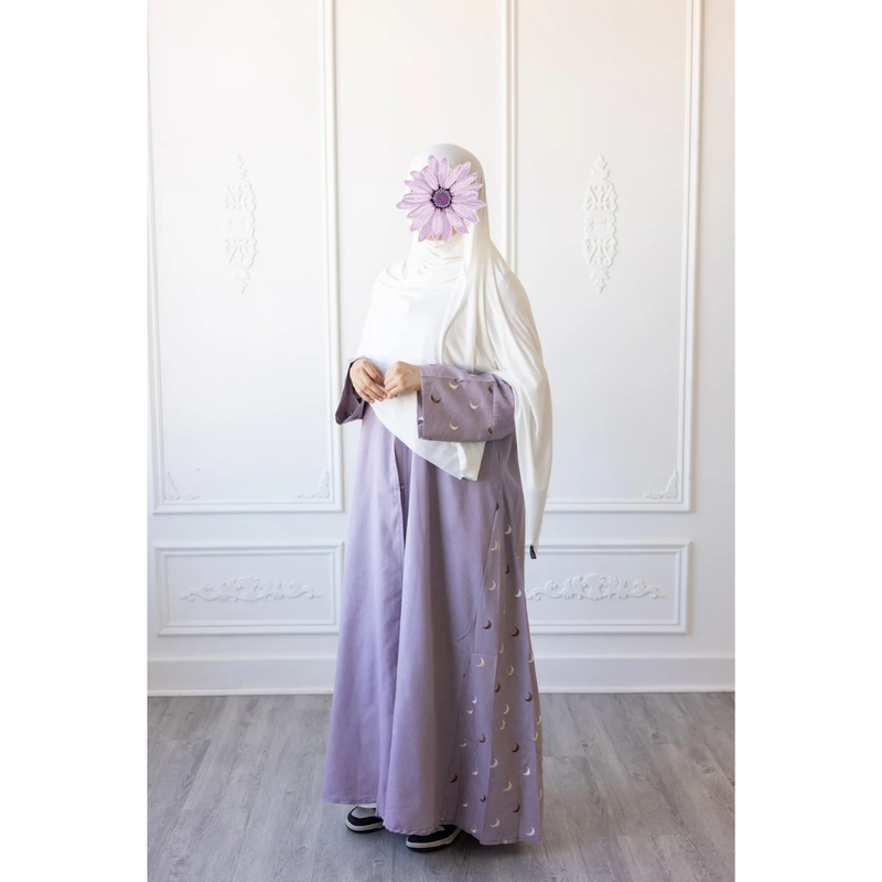 CLEARANCE SALE Linen Embroidered Sleeve Moon Design (Wisteria)