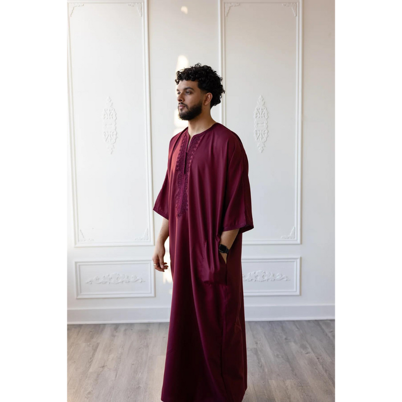 Moroccan 3/4 Sleeve Thobe - Mulberry