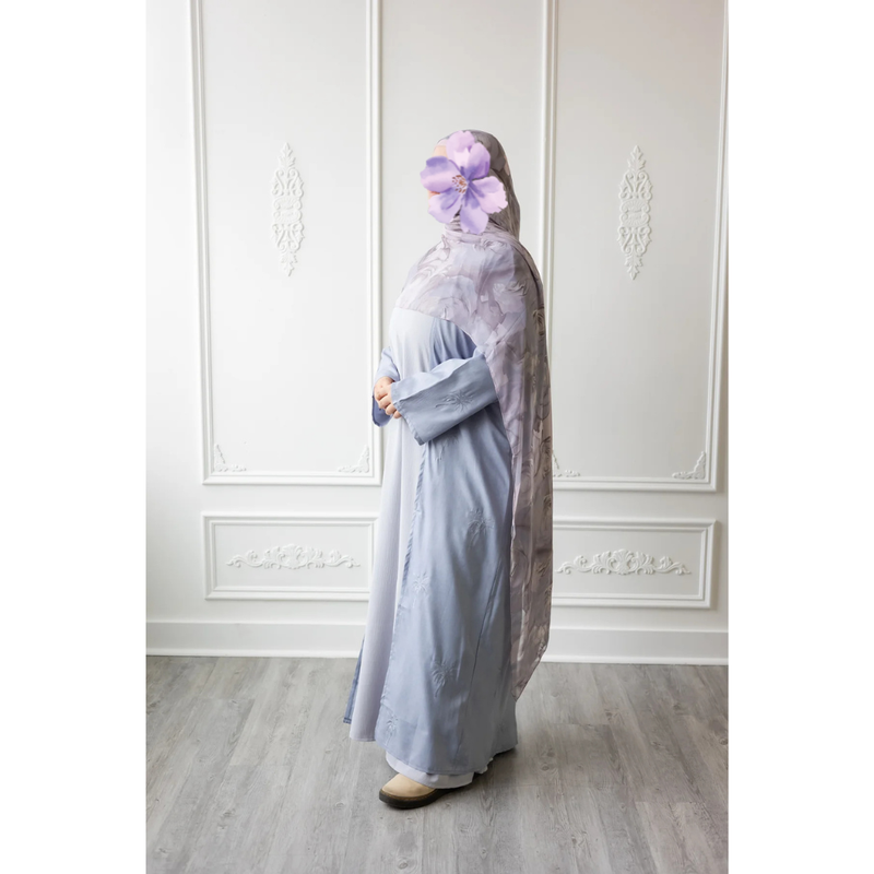 CLEARANCE SALE Linen Embroidered Palm Tree Design (Slate Grey)