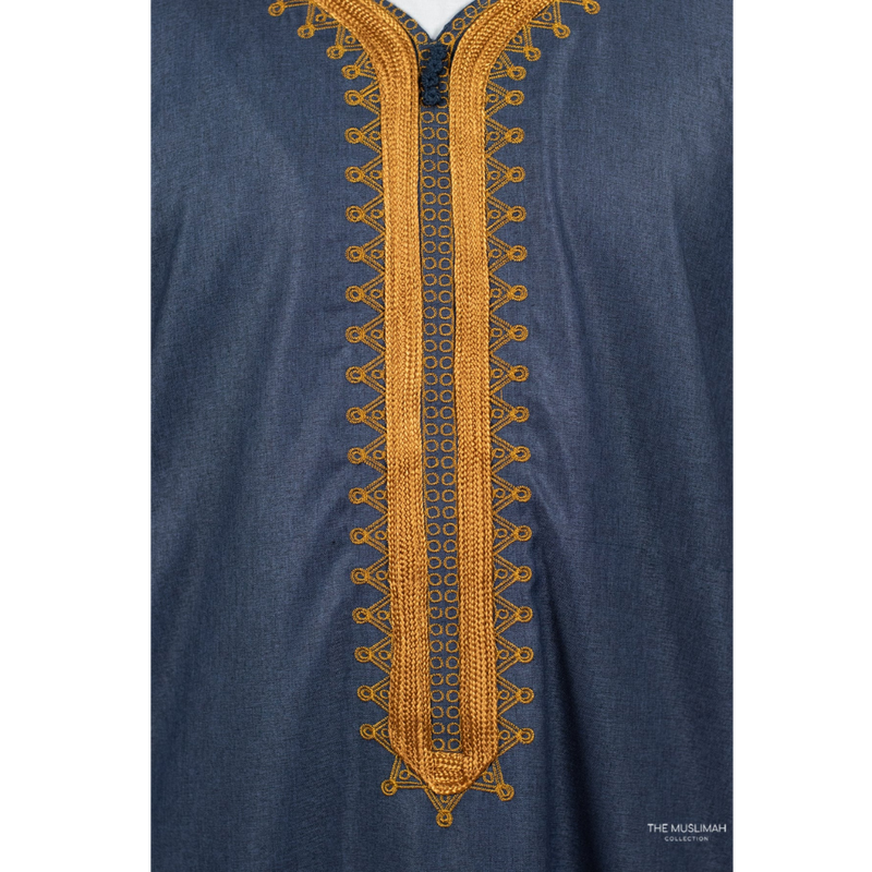 Moroccan Short Sleeve Thobe (Indigo Blue)