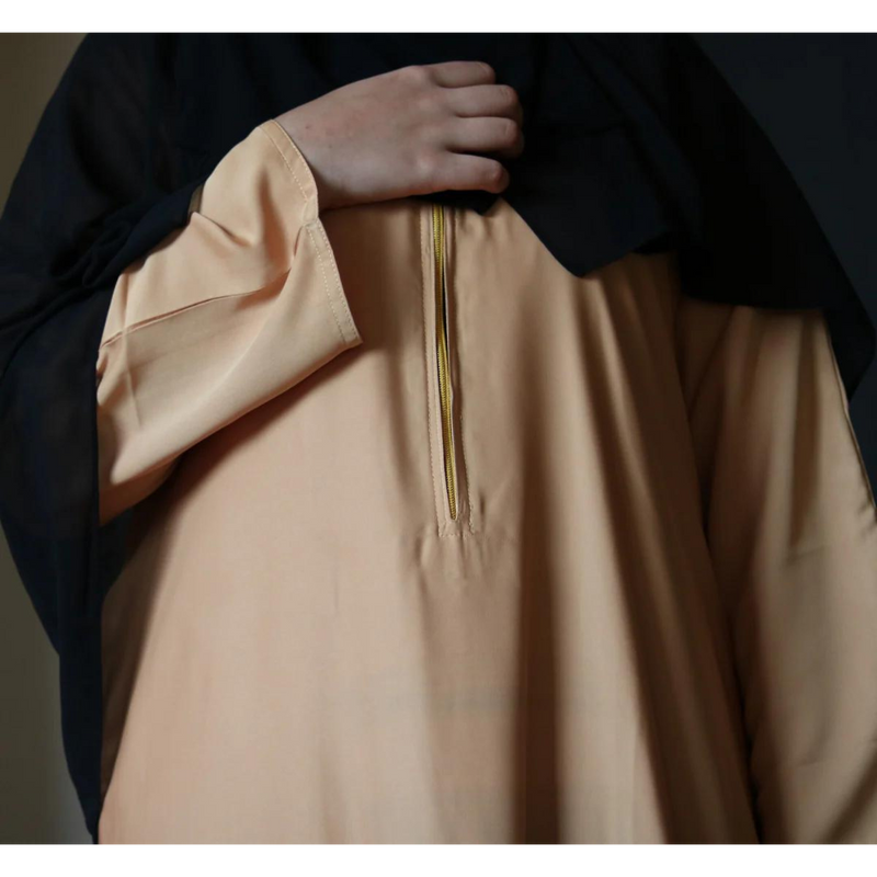Golden Zipper Abaya with Matching Pockets - Latte (C45)