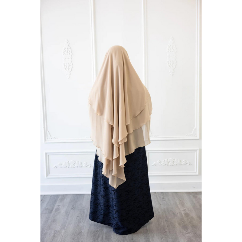 Chiffon Three Layered Princess Khimar - Buff Ivory