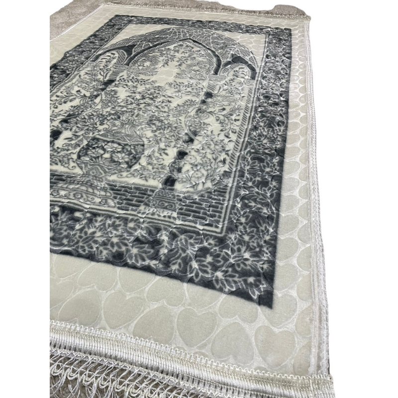 Grey & White Oriental Design Prayer Mat