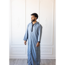 Moroccan Hoodie Thobe - Stone Blue with (Navy Blue, Fossil Grey & Black)