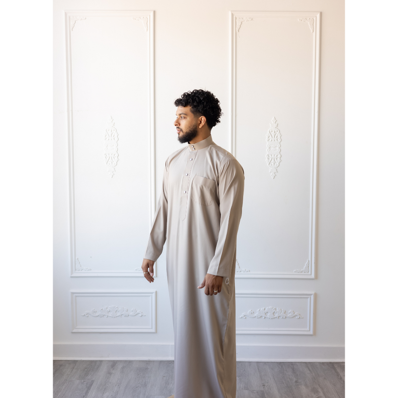 Saudi Collared Thobe Jubbah MC Cotton Blend (Ecru)