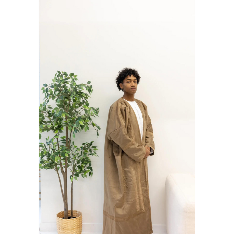 Light Brown Syrian Farwa Coat with Hoodie
