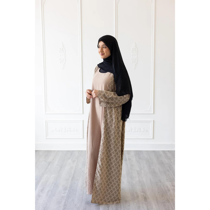 Sale Mermaid Tail Print Abaya - Sandstone (C41)