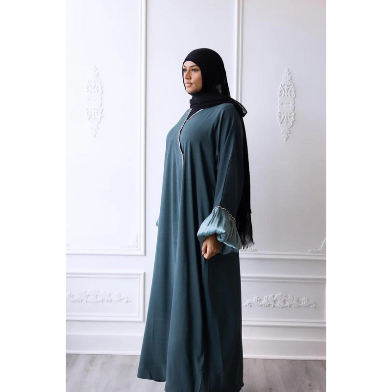 Eid Abaya Puff Sleeve Glam (Victorian Peacock)