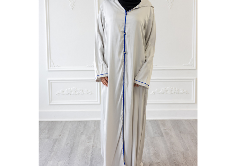 Moroccan Abaya White With Blue Embroidery