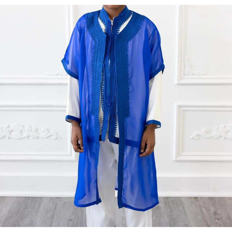 Kids Moroccan Suit Set with Overcoat Royal Blue