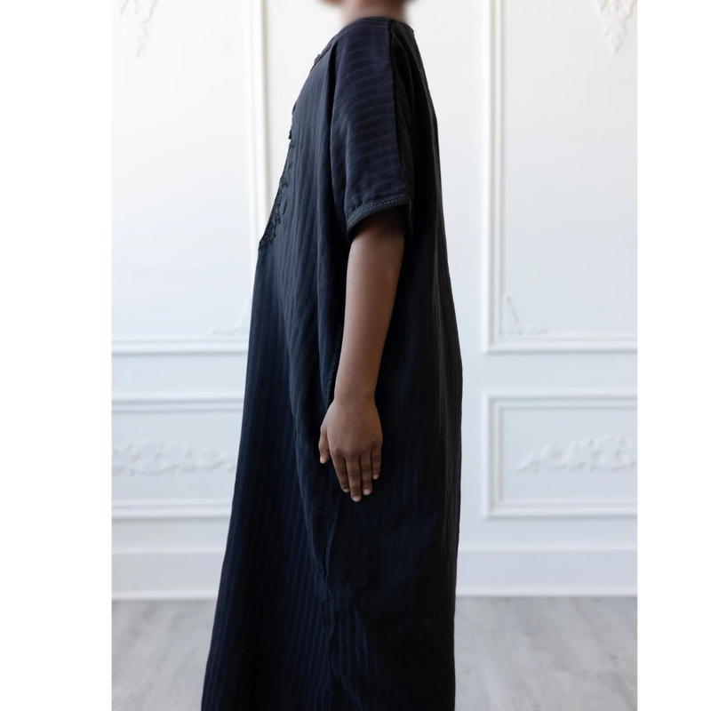 Moroccan Short Sleeve Kids-Boys Thobe  (Black)