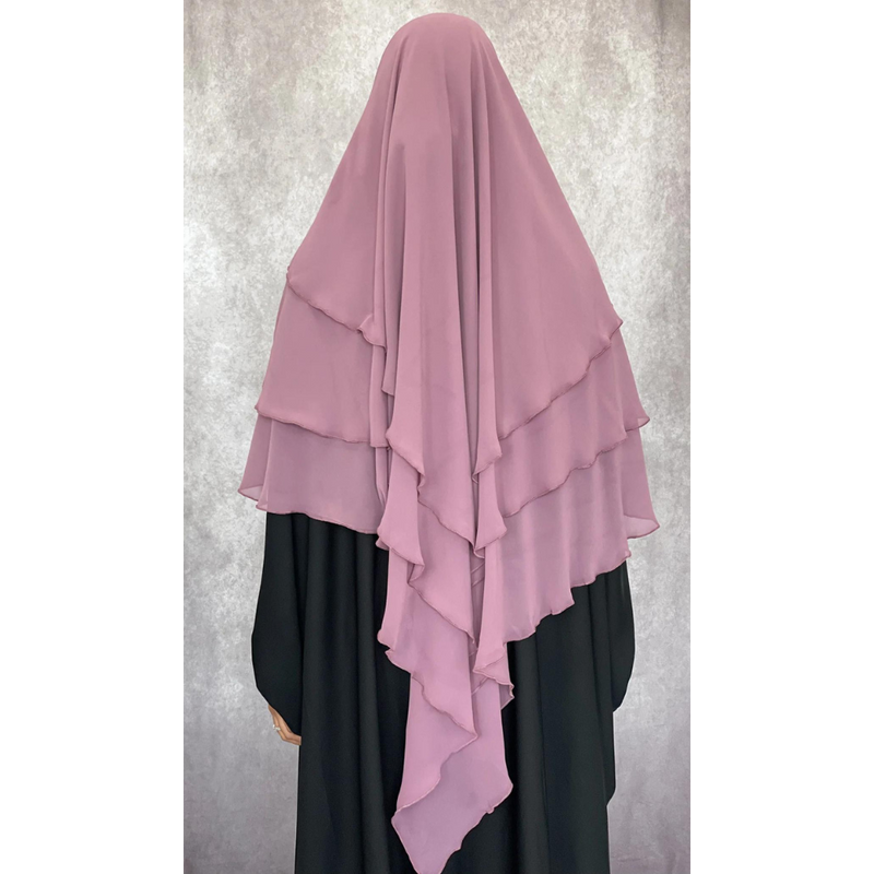 Chiffon Three Layered Princess Khimar - Dusty Pink