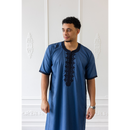Moroccan Short Sleeve Thobe (Storm Blue With Navy Embroidery)