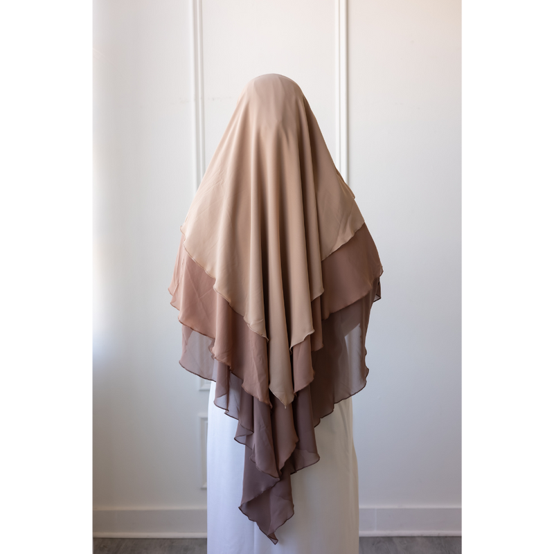 Chiffon Three Layered Princess Khimar - Ombré Cappuccino (C56)