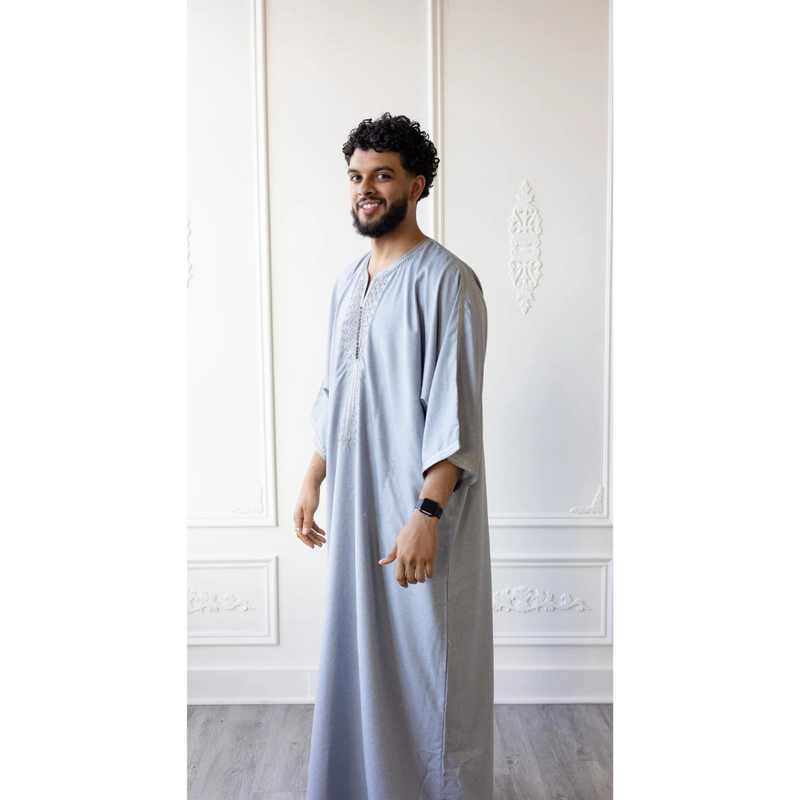 Moroccan 3/4 Sleeve Thobe (Grey)(C77)