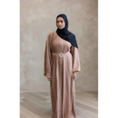 CLEARANCE SALE Sawda Pleated Glam Abaya with Stone Belt (Camel Brown)