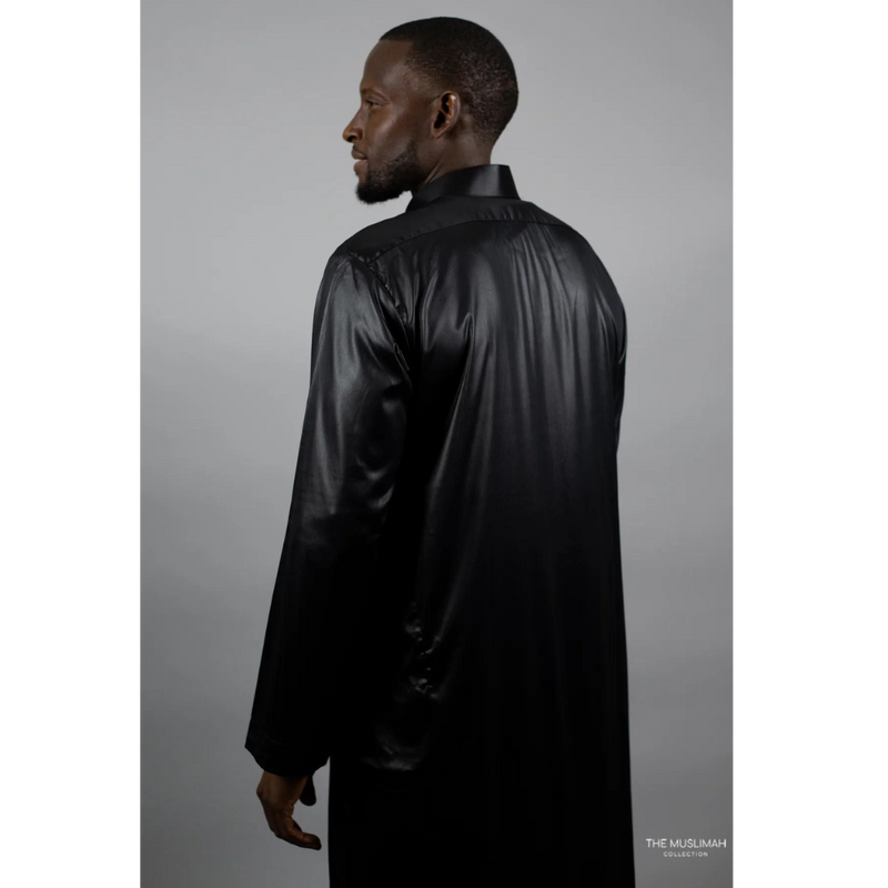 Saudi Collared Thobe (Pure Black)