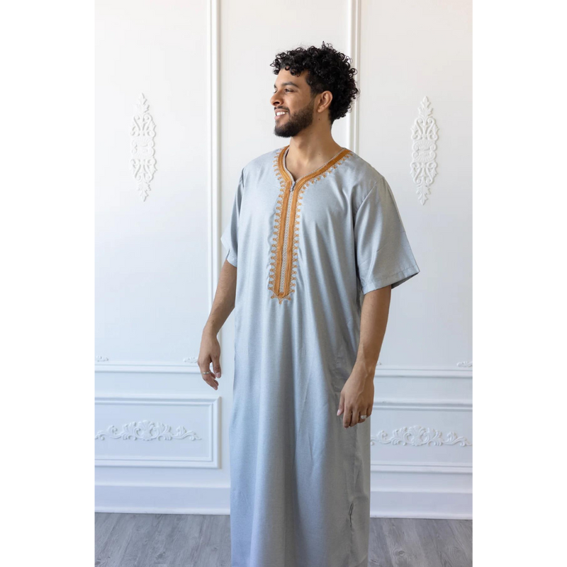 Moroccan Short Sleeve Thobe (Wolf Grey)