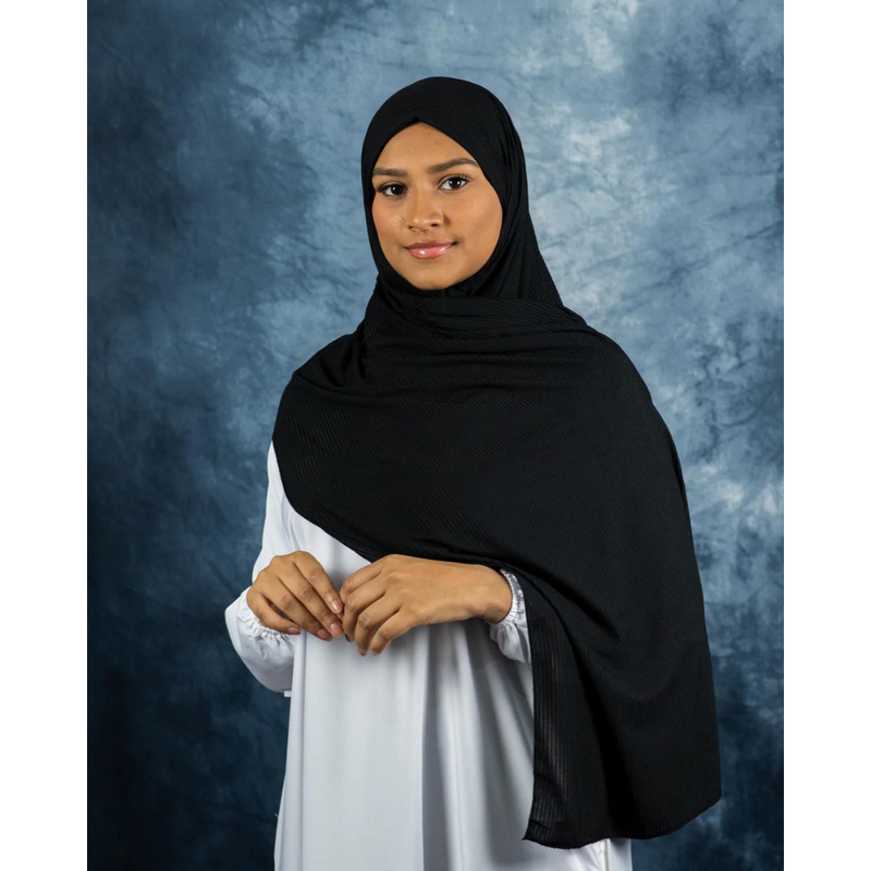 Black Ribbed Jersey Hijab