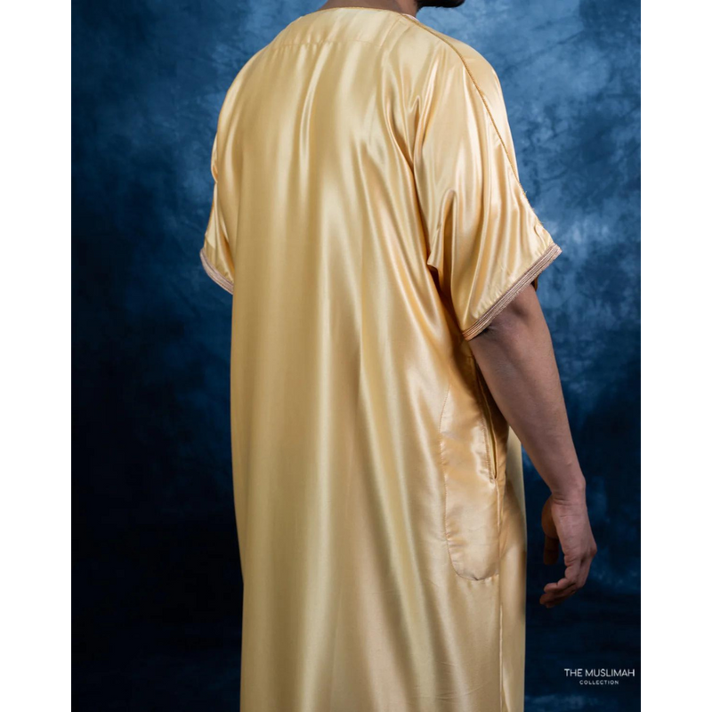 Moroccan Short Sleeve Thobe (Gold & Blue)