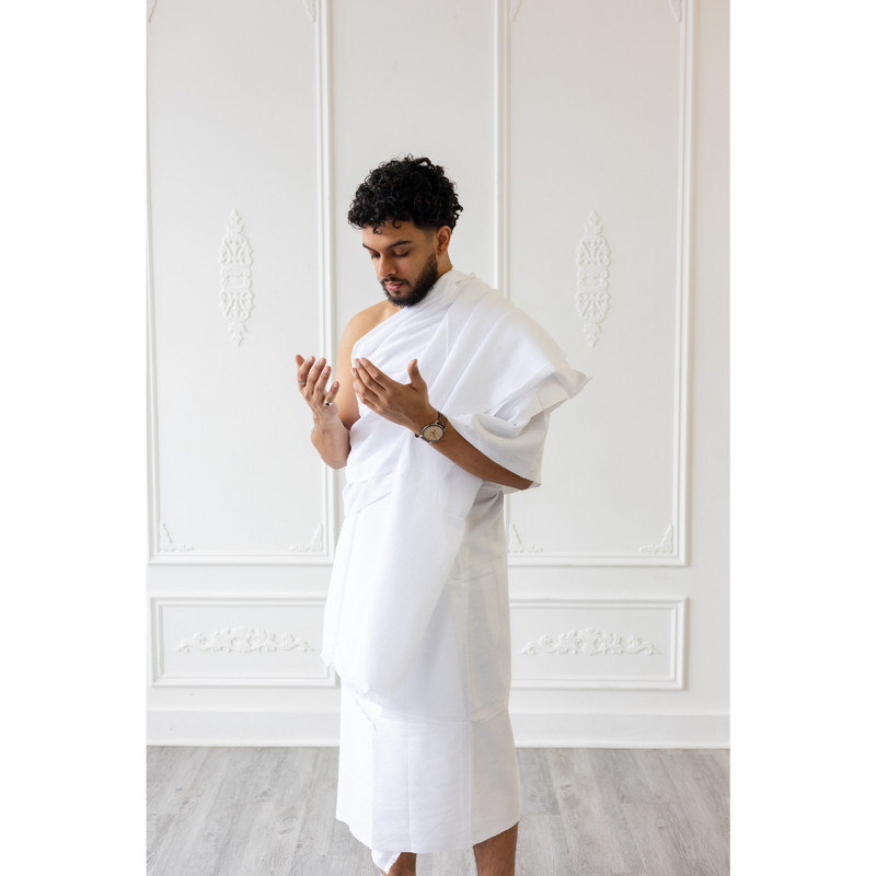 Ihram Islamic Pilgrimage Attire for Hajj and Umrah 2 Unstitched White -  (Standard)