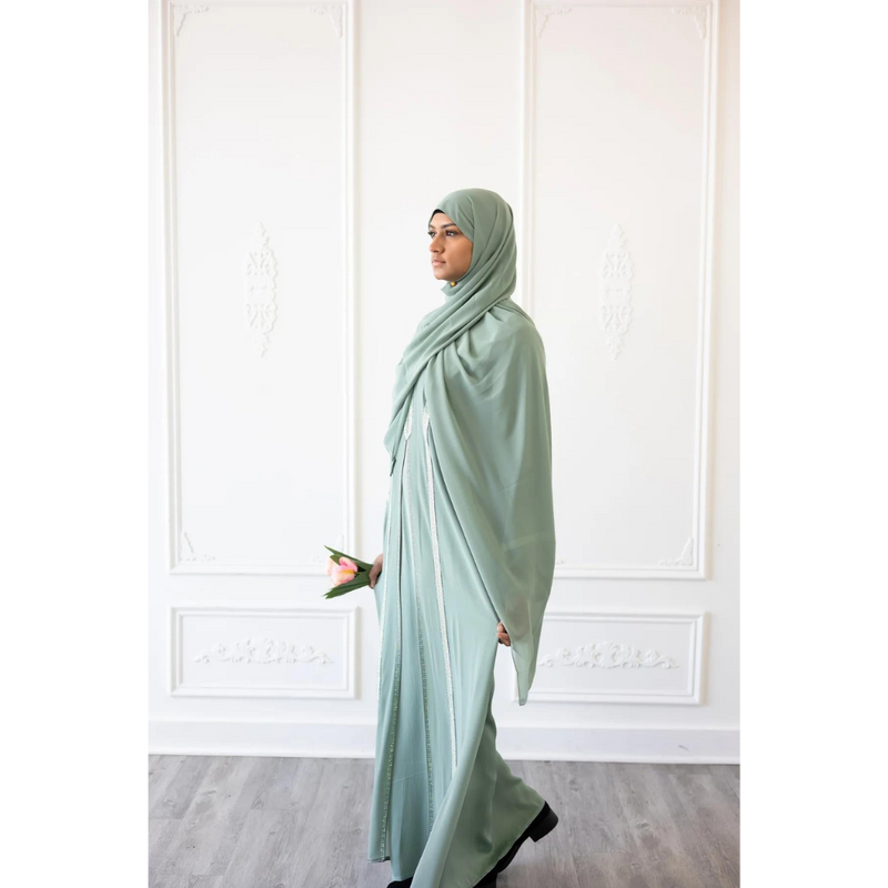Chiffon Layered Glam Abaya (Topaz Green) * Sleeve Varies
