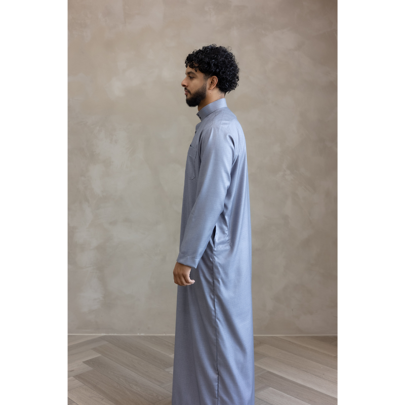 Saudi Collared Thobe Jubbah - MC Cotton Blend (Light Denim)