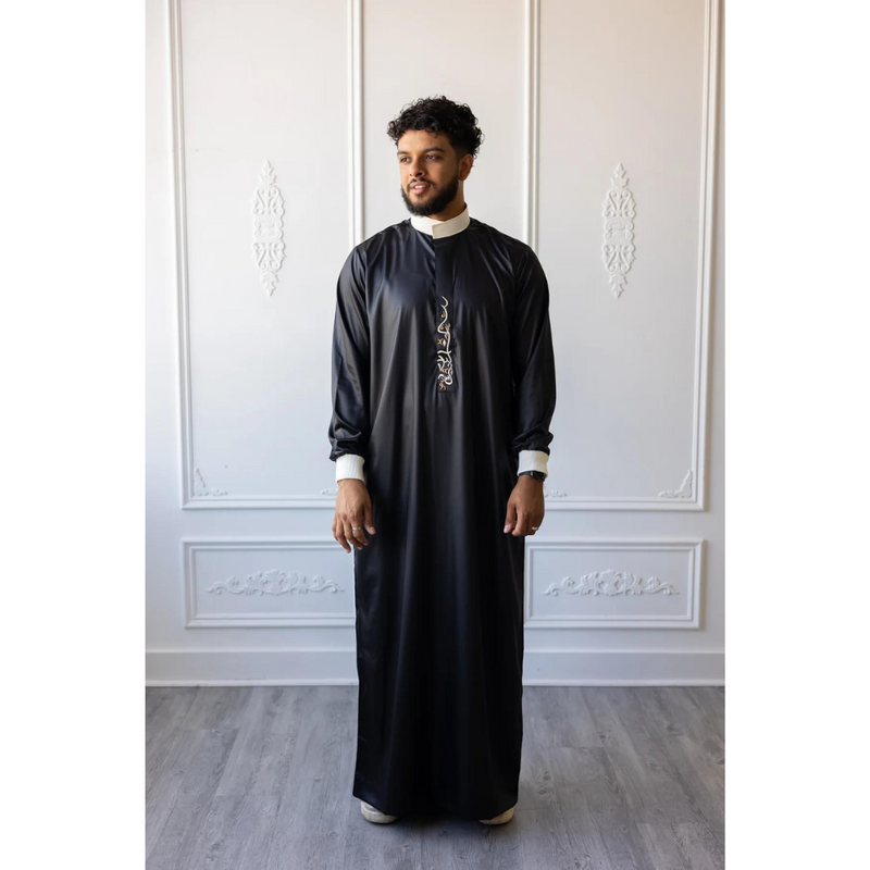 Saudi Collared Thobe Jubbah - Usman Collection (Black & White)