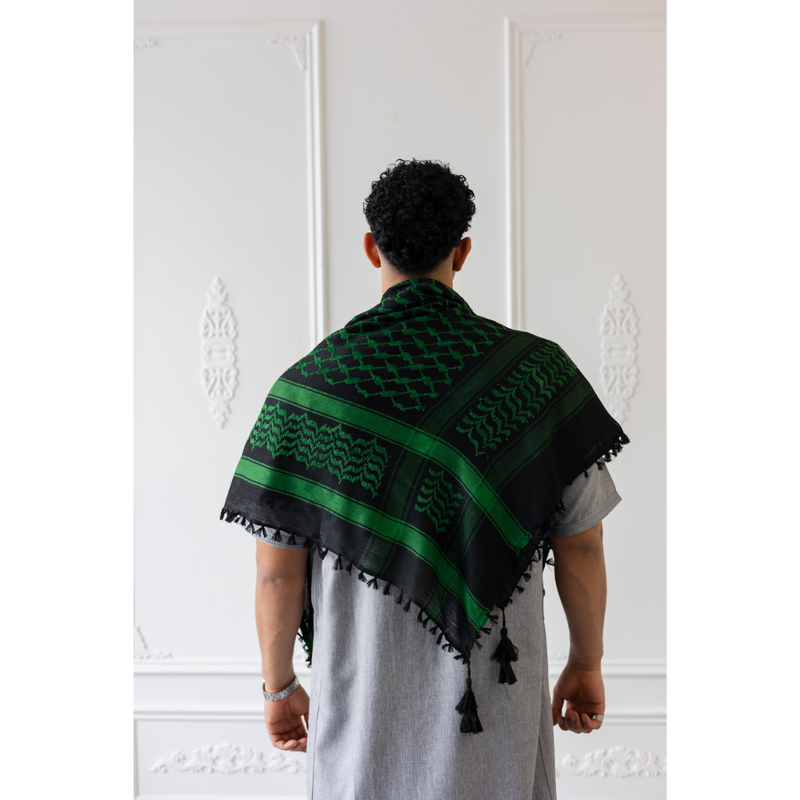 Emerald Green and Black Imamah/Shemagh/Keffiyyah Arab Men's Scarf