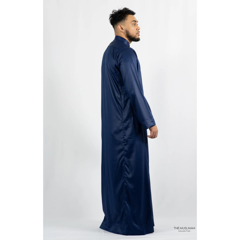 Navy Blue Saudi Collar Thobe Jubbah