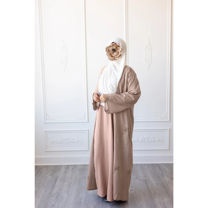 Linen Embroidered Palm Tree Design (Sakura Pink)