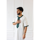 CLEARANCE SALE Moroccan Short Sleeve Thobe White With Green Embroidery - 49