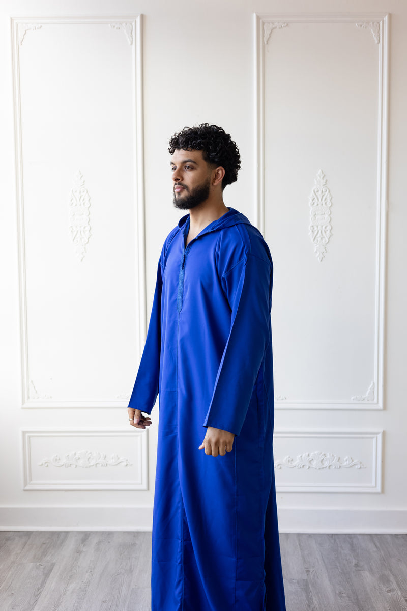 Jalabiya Moroccan Hoodie Thobe Oxford Blue