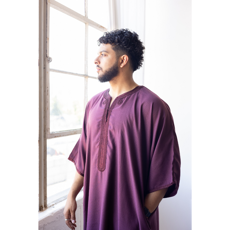 Moroccan 3/4 Sleeve Thobe - Burgundy