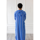 Moroccan Hoodie Thobe (Electric Blue With Blue Stripes)