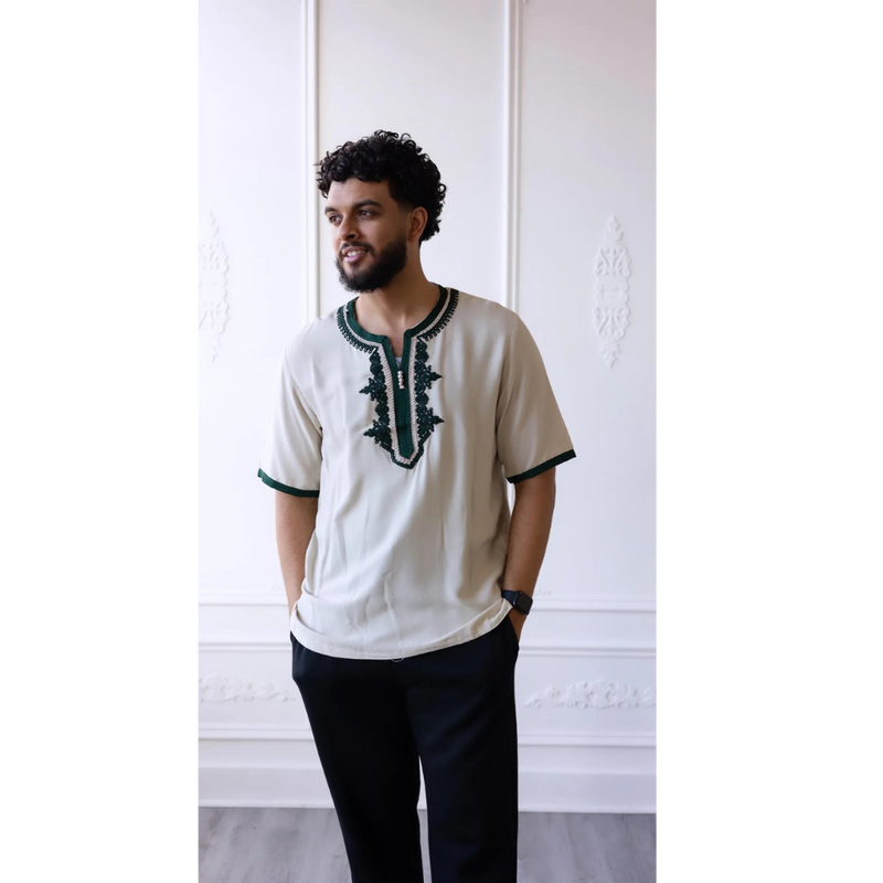 Moroccan T-Shirt (Off White and Forest)