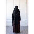 Floral Embroidered Chiffon Hijab Hand Work - Black