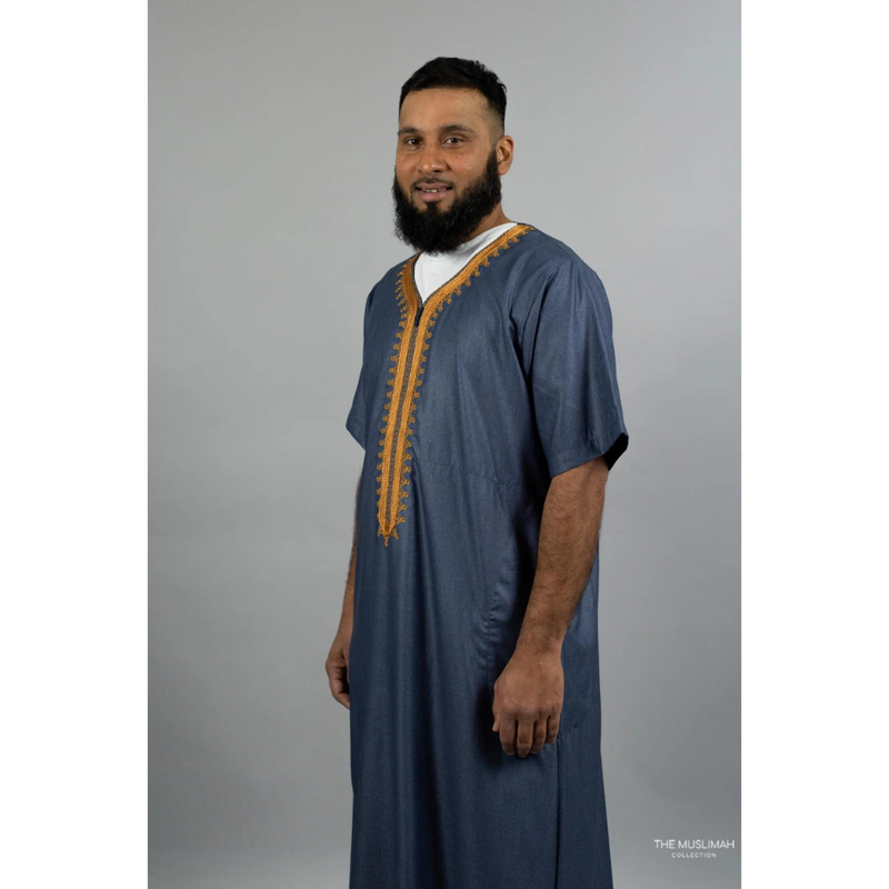 Moroccan Short Sleeve Thobe (Indigo Blue)