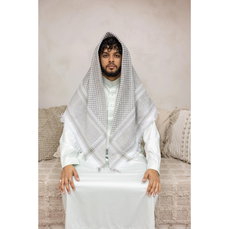 Gold and White Imamah/Shemagh/Keffiyyah Arab Men's Scarf