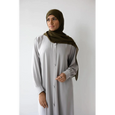 Button Front Abaya with Pleated Bishop Sleeves  - (Seize the Grey) - 72