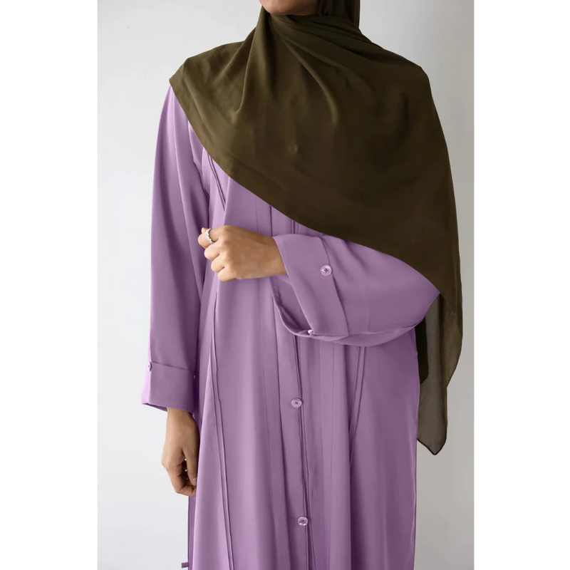 Sale Crease Detail Button Abaya with Wide Sleeves  in Grape