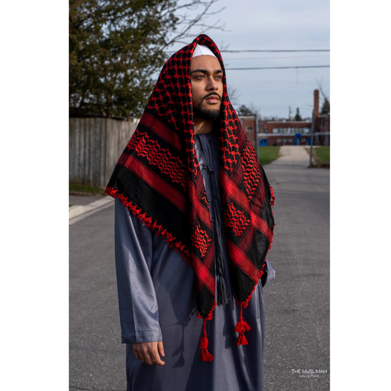 Black and Red Imamah/Shemagh/Keffiyyah Arab Men's Scarf