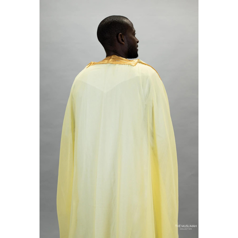 Embroidered Thobe Overcoat Arab Bisht Cloak Corn Silk