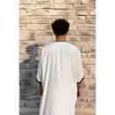 Moroccan 3/4 Sleeve Thobe (White with Navy Embroidery)